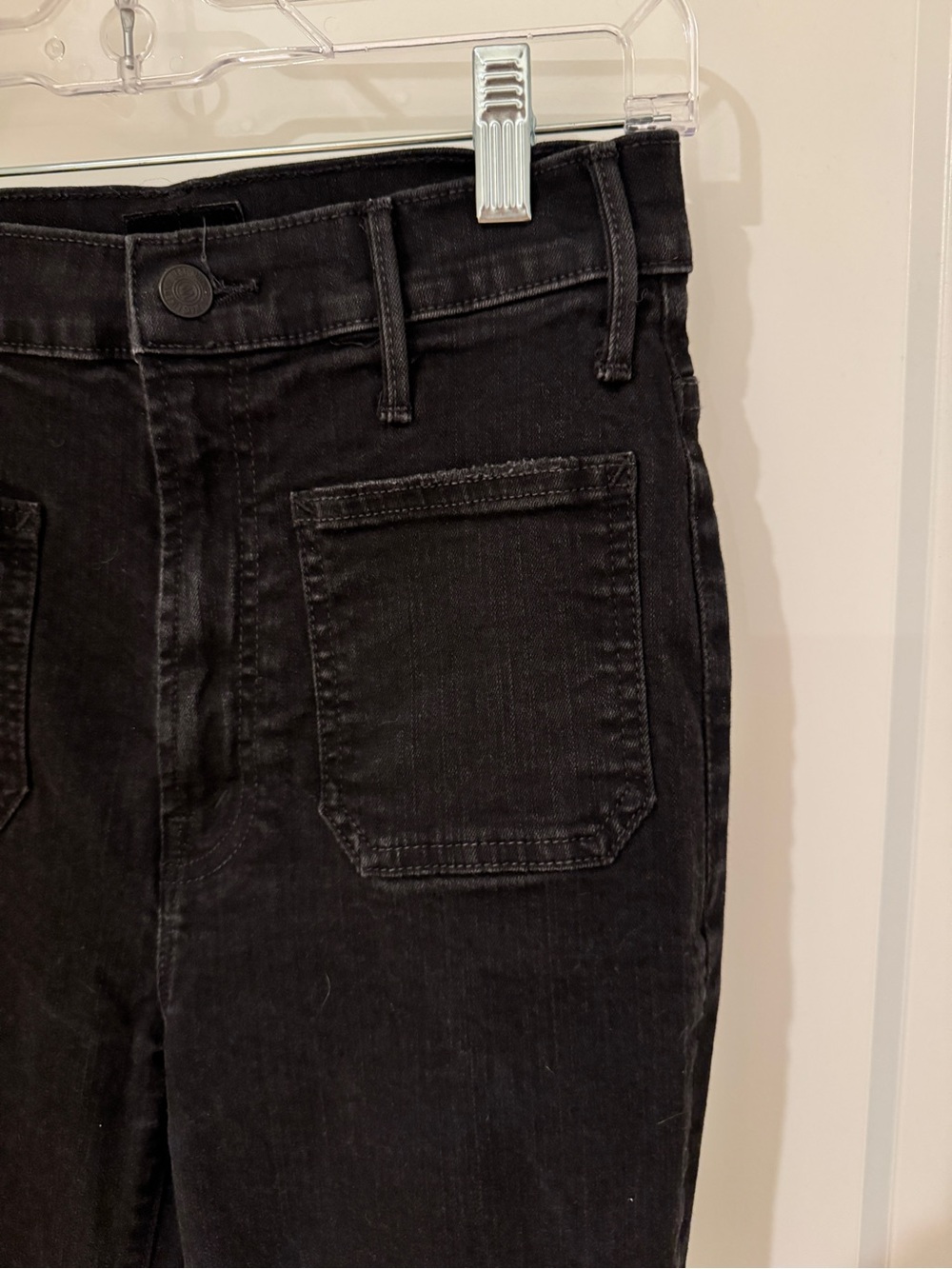 Mother Black High-Waist Jeans with Front Patch Pockets